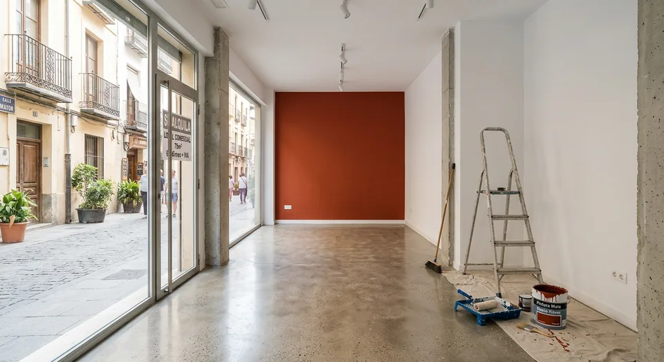 Simulación de un local con pared de acento terracota