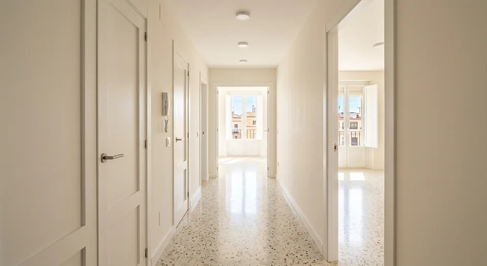 Imagen ilustrativa de un piso vacío con paredes blancas